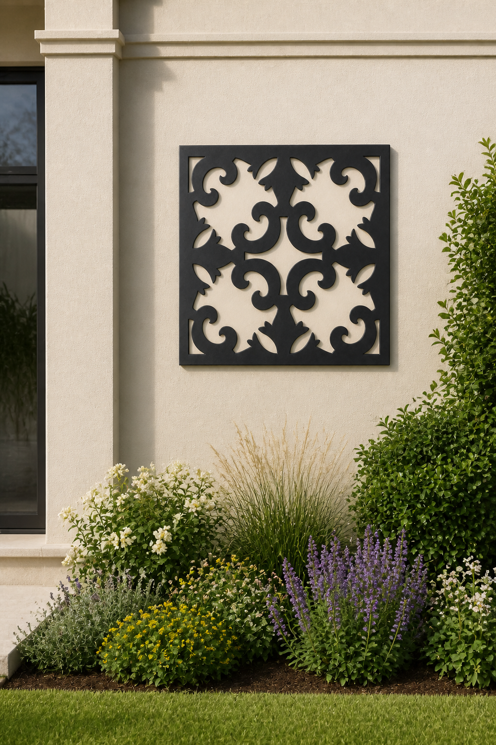 CH-035 Acanthus Scroll Decorative Wall Light Panel - Daytime outdoor wall with flowers