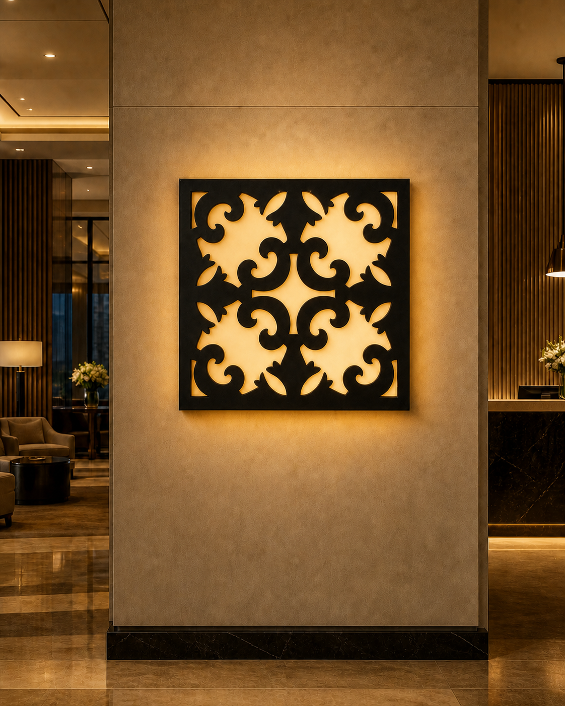 CH-035 Acanthus Scroll Decorative Wall Light Panel - Hotel lobby ambient lighting