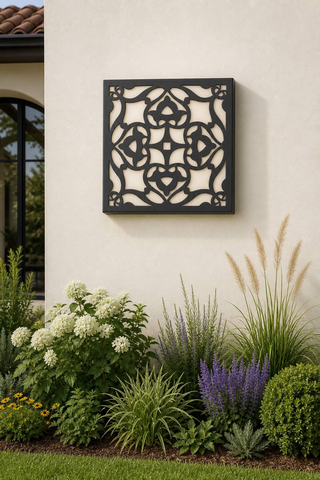 CH-036 Floral Lattice Decorative Wall Light Panel - Daytime outdoor wall with flowers