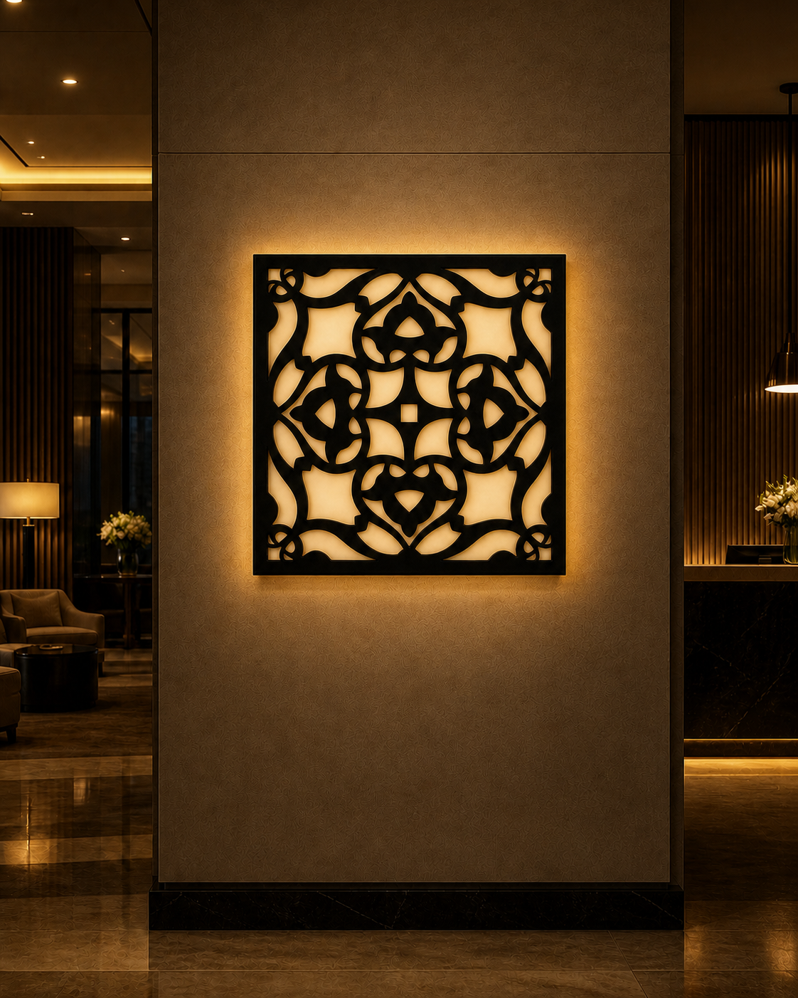 CH-036 Floral Lattice Decorative Wall Light Panel - Hotel lobby ambient lighting