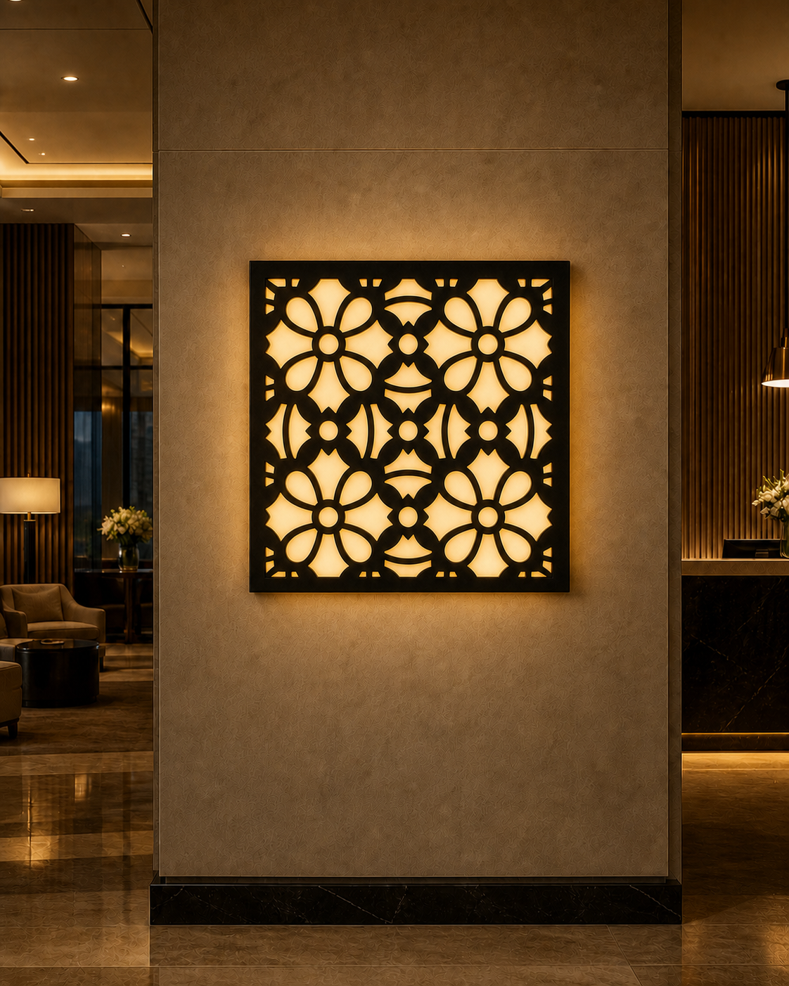 CH-037 Geometric Floral Decorative Wall Light Panel - Hotel lobby ambient lighting