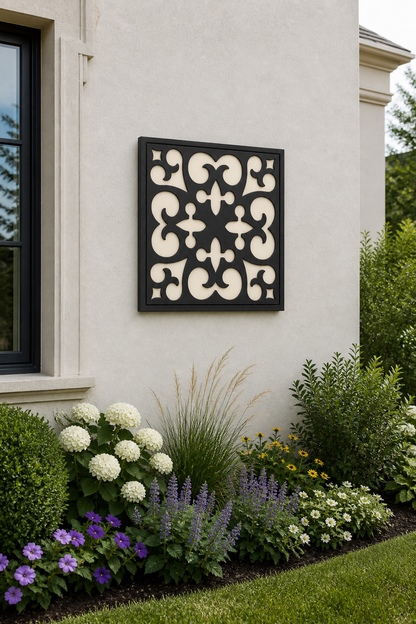 CH-038 Bold Scroll Decorative Wall Light Panel - Daytime outdoor wall with flowers