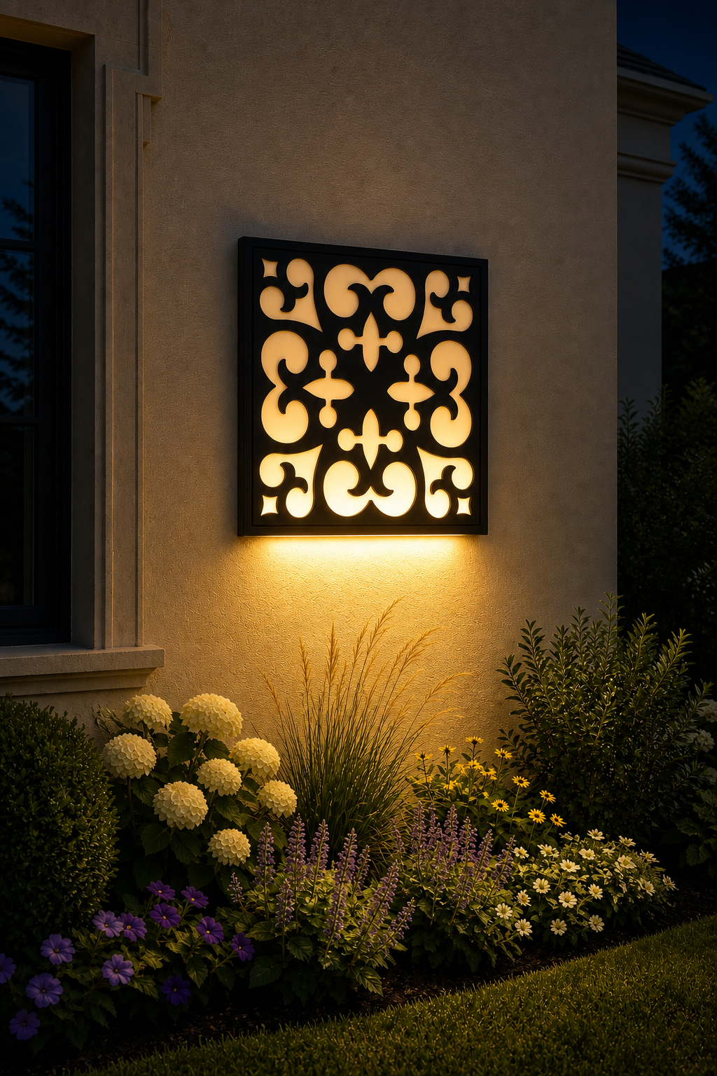 CH-038 Bold Scroll Decorative Wall Light Panel - Evening bottom uplight wall ambience