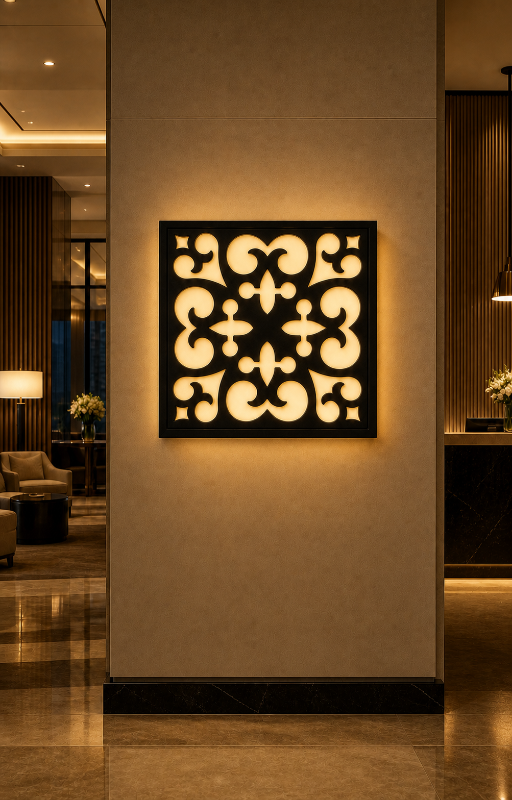CH-038 Bold Scroll Decorative Wall Light Panel - Hotel lobby ambient lighting