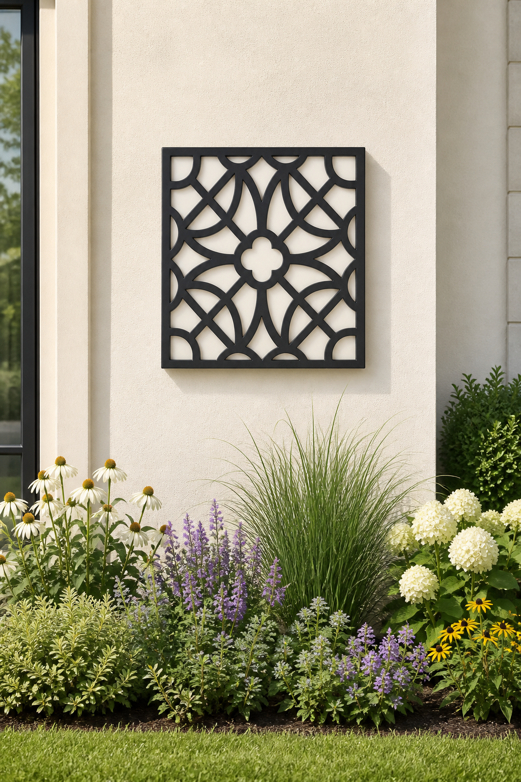 CH-040 Star Floral Lattice Decorative Wall Light Panel - Daytime outdoor wall with flowers