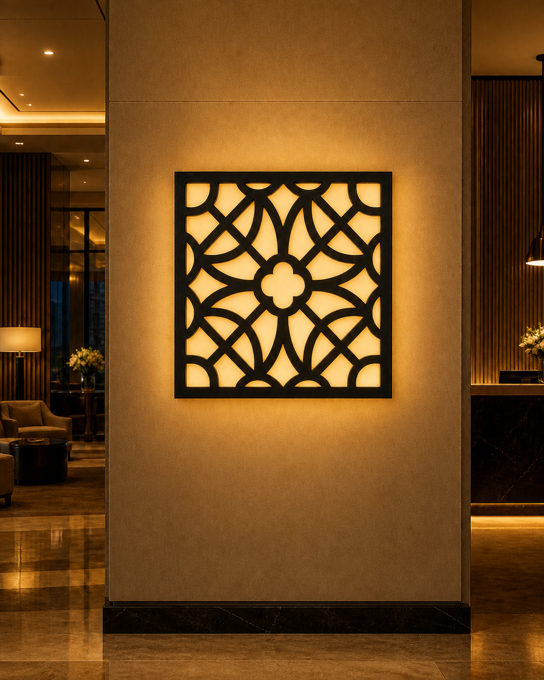 CH-040 Star Floral Lattice Decorative Wall Light Panel - Hotel lobby ambient lighting
