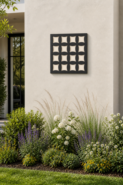 CH-041 Curved Lattice Decorative Wall Light Panel - Daytime outdoor wall with flowers