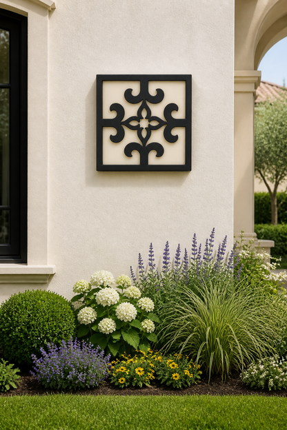CH-042 Clover Scroll Decorative Wall Light Panel - Daytime outdoor wall with flowers