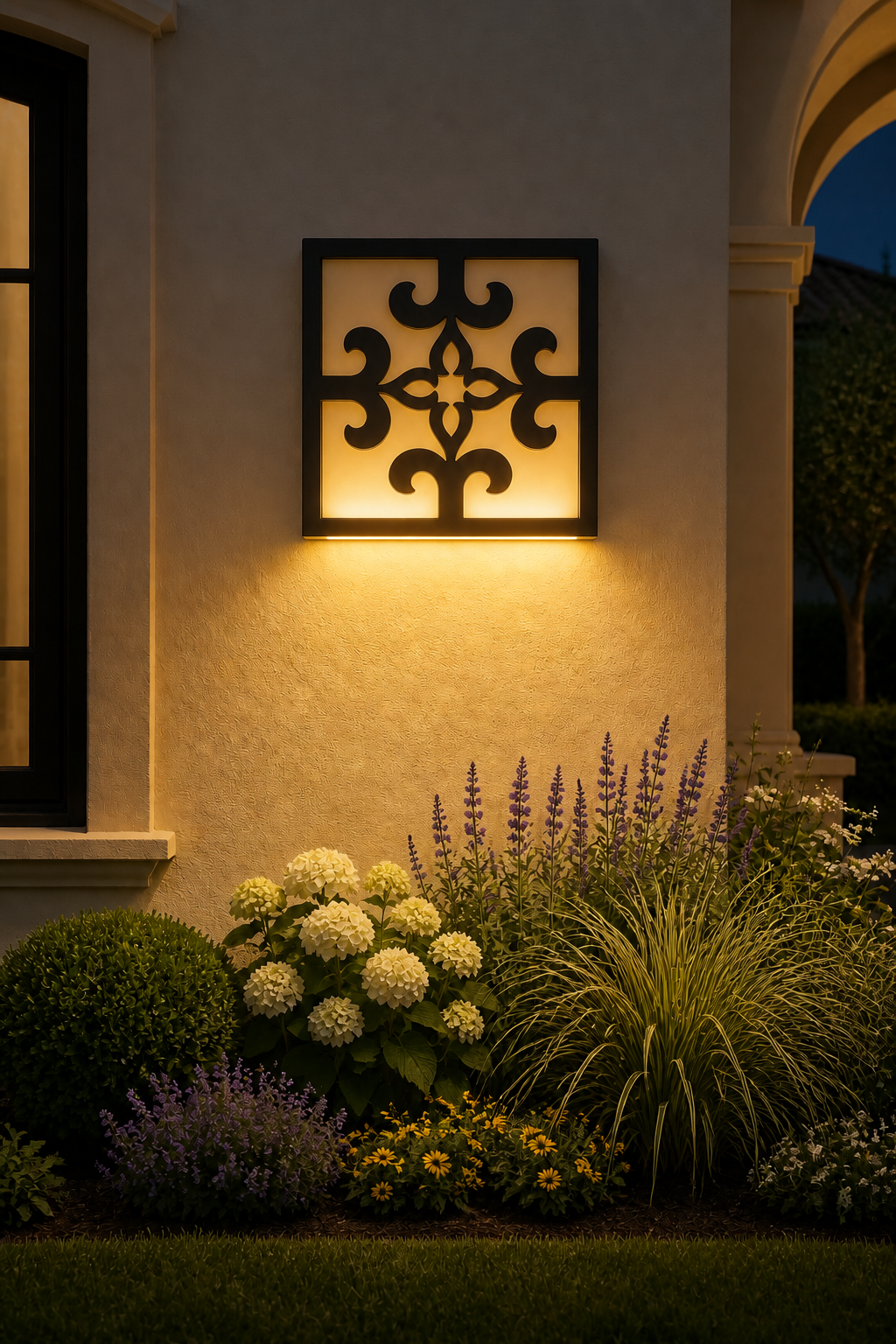 CH-042 Clover Scroll Decorative Wall Light Panel - Evening bottom uplight wall ambience