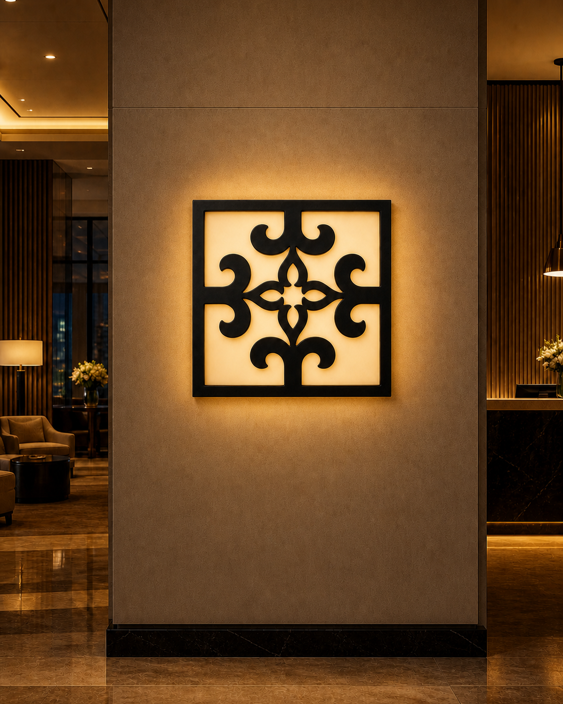 CH-042 Clover Scroll Decorative Wall Light Panel - Hotel lobby ambient lighting