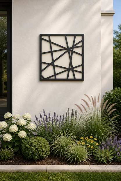 CH-043 Angular Geometry Decorative Wall Light Panel - Daytime outdoor wall with flowers