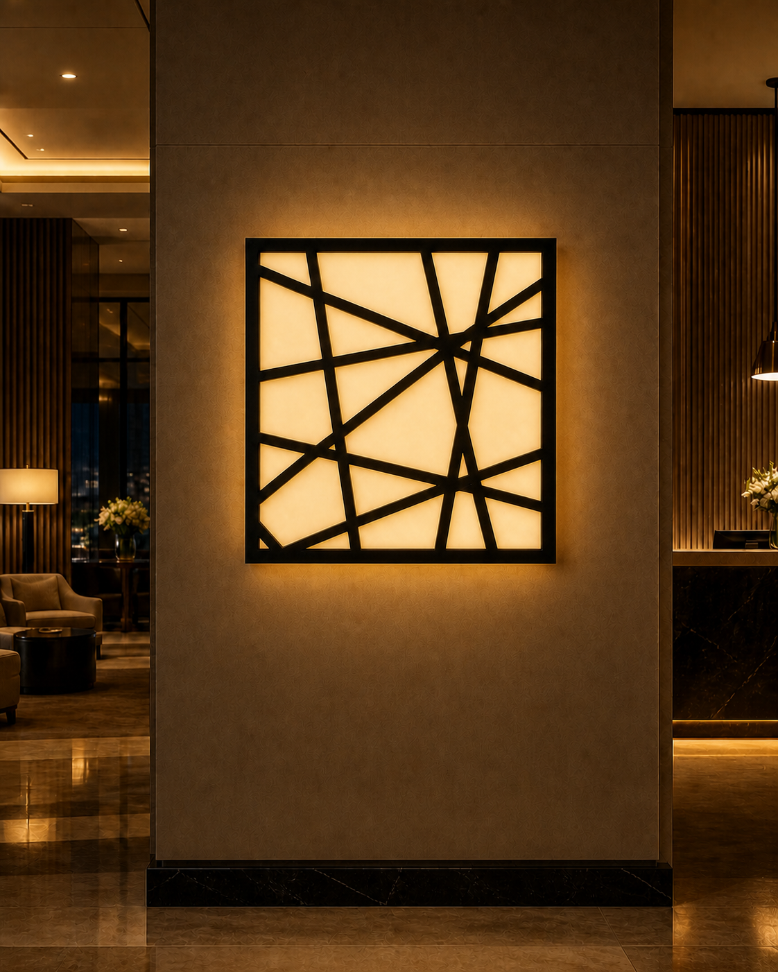 CH-043 Angular Geometry Decorative Wall Light Panel - Hotel lobby ambient lighting