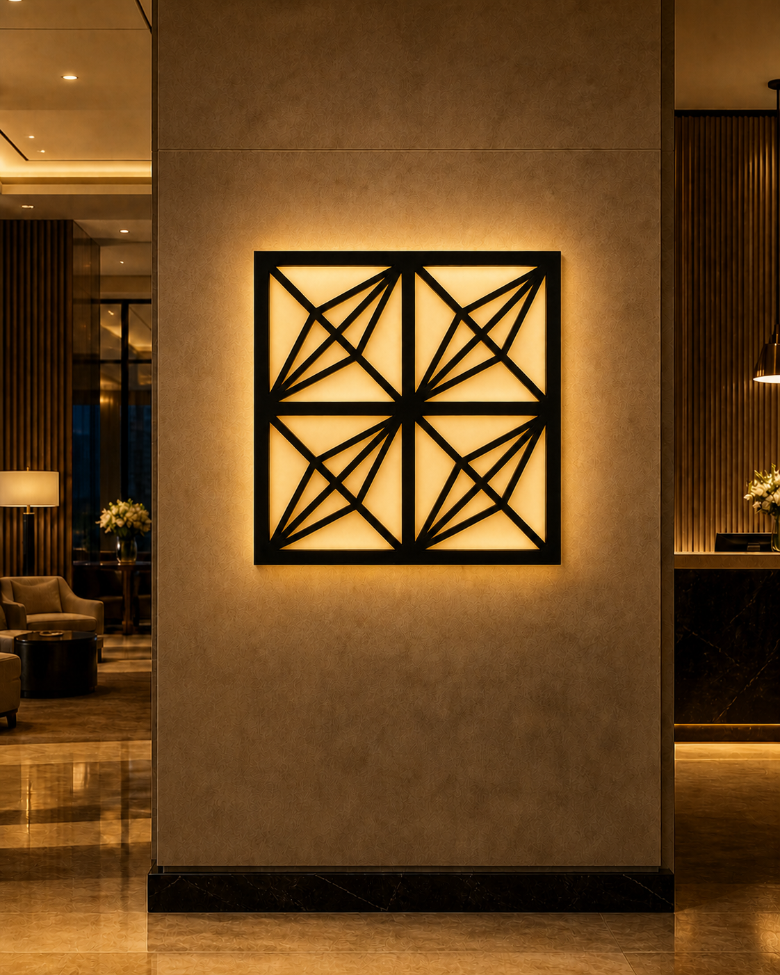 CH-044 Four-Square Geometry Decorative Wall Light Panel - Hotel lobby ambient lighting