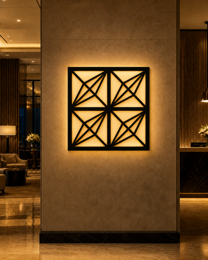 CH-044 Four-Square Geometry Decorative Wall Light Panel - Hotel lobby ambient lighting