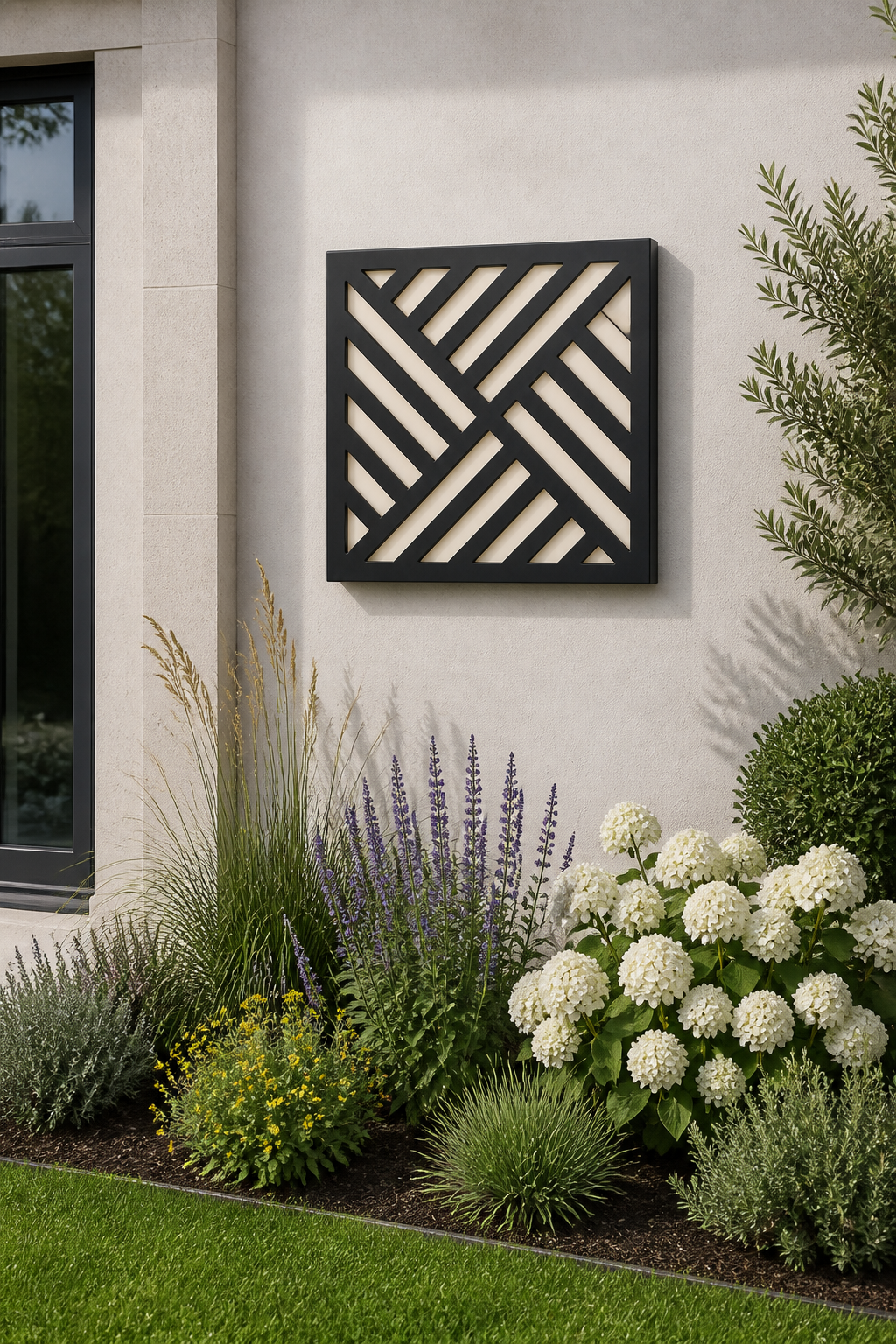 CH-045 Diagonal Stripe Decorative Wall Light Panel - Daytime outdoor wall with flowers