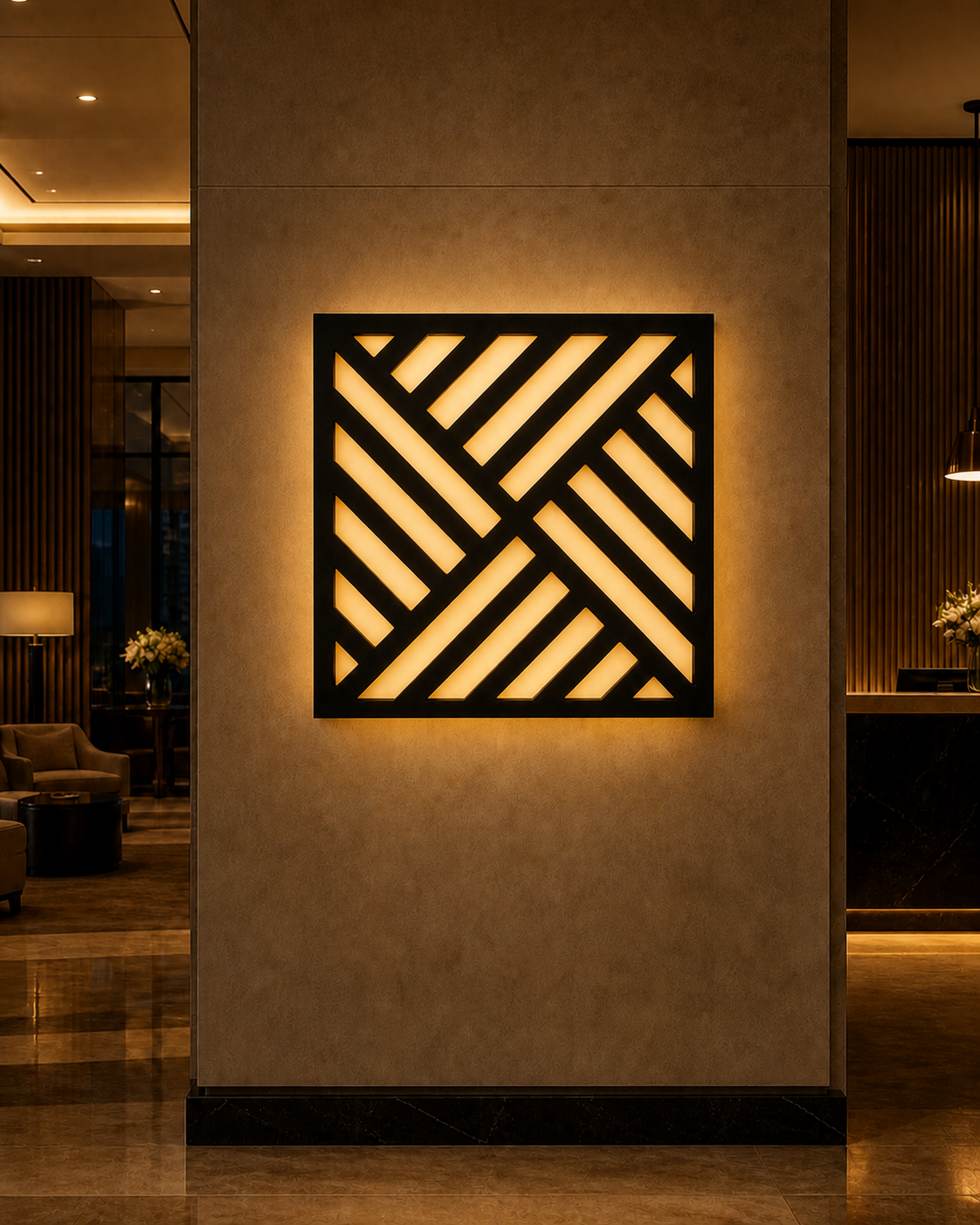 CH-045 Diagonal Stripe Decorative Wall Light Panel - Hotel lobby ambient lighting