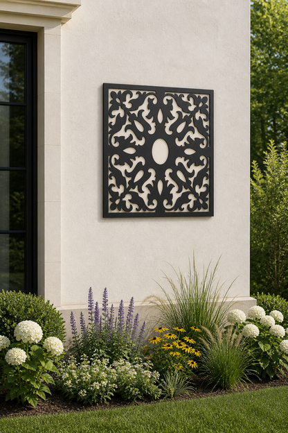 CH-046 Oval Floral Scroll Decorative Wall Light Panel - Daytime outdoor wall with flowers