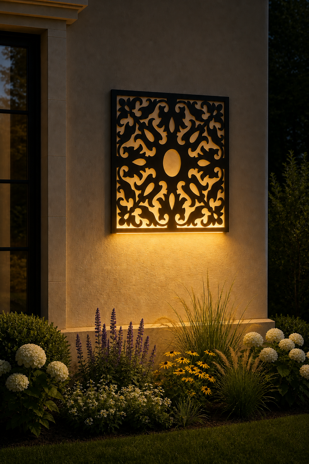 CH-046 Oval Floral Scroll Decorative Wall Light Panel - Evening bottom uplight wall ambience