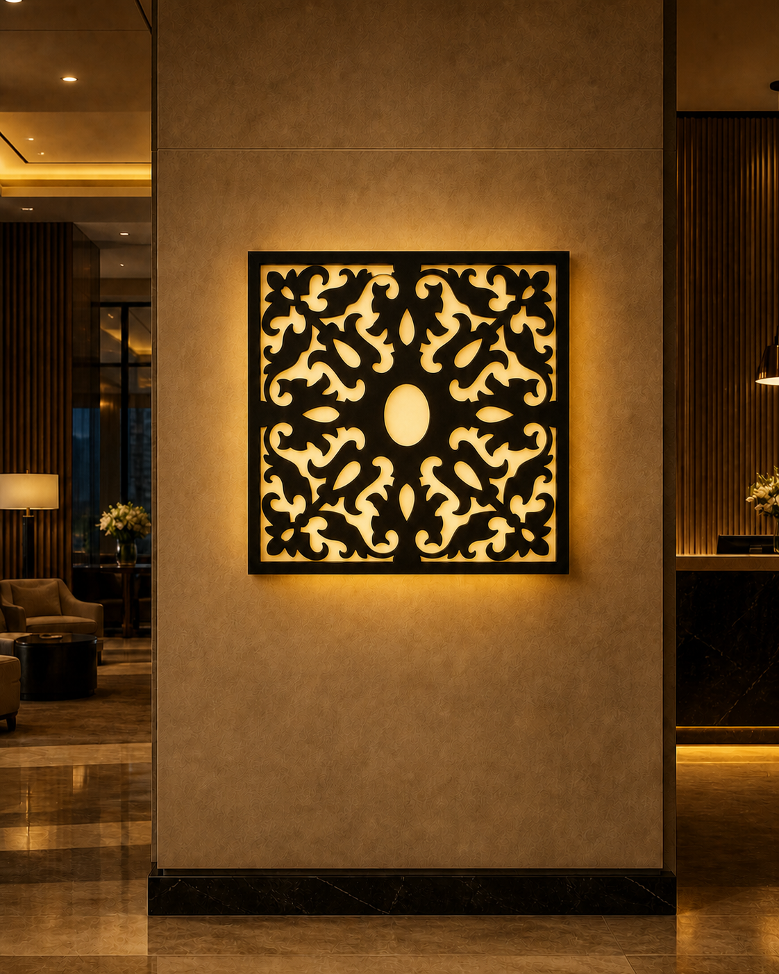 CH-046 Oval Floral Scroll Decorative Wall Light Panel - Hotel lobby ambient lighting
