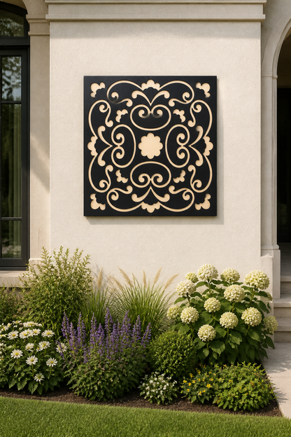 CH-047 Scroll Medallion Decorative Wall Light Panel - Daytime outdoor wall with flowers