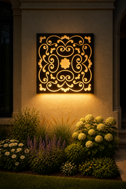 CH-047 Scroll Medallion Decorative Wall Light Panel - Evening bottom uplight wall ambience