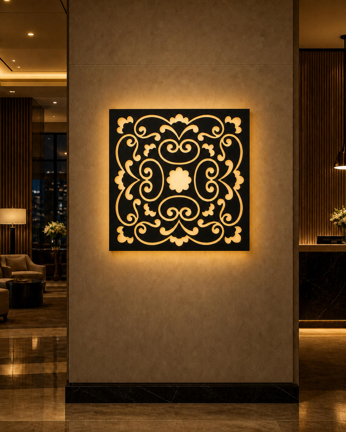 CH-047 Scroll Medallion Decorative Wall Light Panel - Hotel lobby ambient lighting