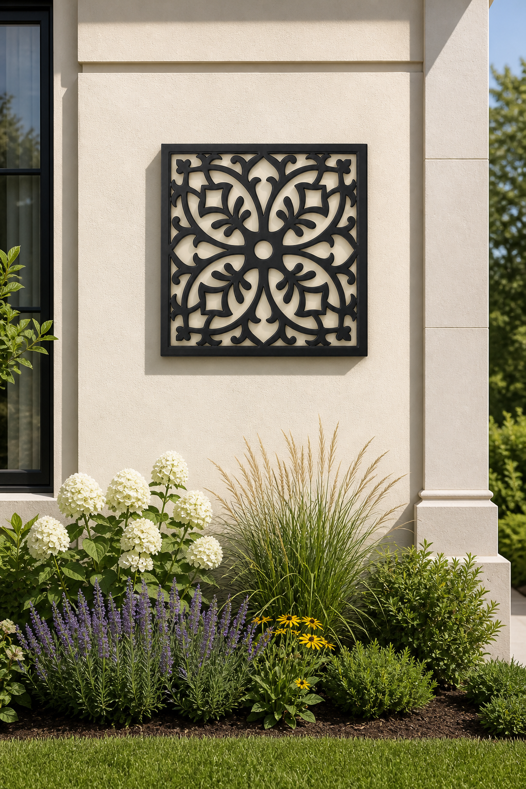 CH-048 Floral Medallion Decorative Wall Light Panel - Daytime outdoor wall with flowers