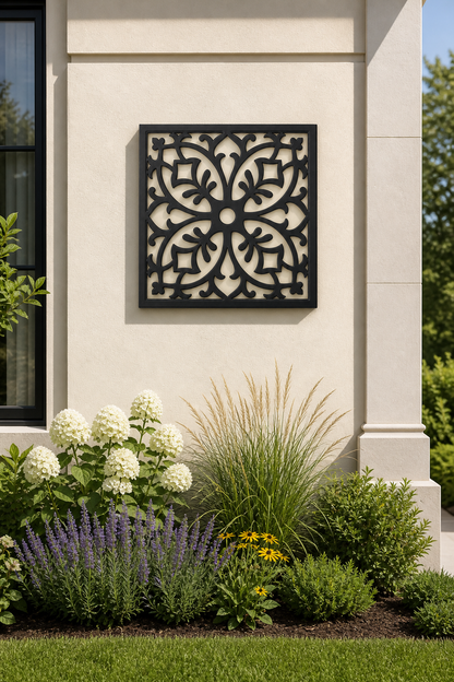 CH-048 Floral Medallion Decorative Wall Light Panel - Daytime outdoor wall with flowers