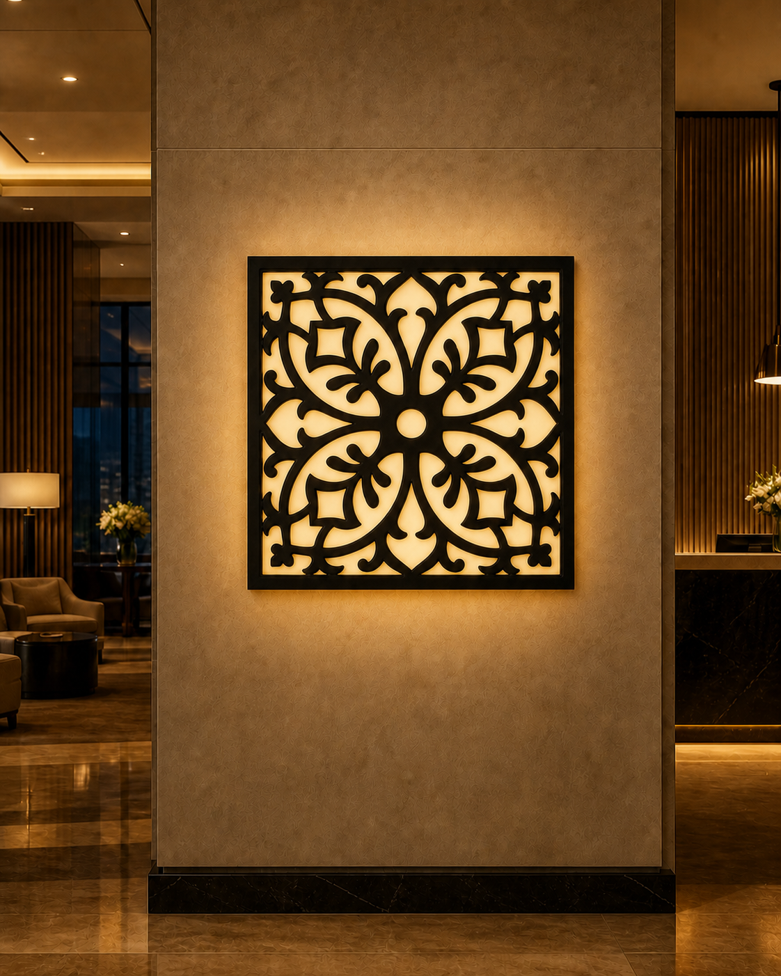 CH-048 Floral Medallion Decorative Wall Light Panel - Hotel lobby ambient lighting