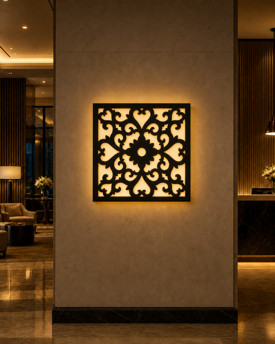 CH-049 Central Flower Decorative Wall Light Panel - Hotel lobby ambient lighting