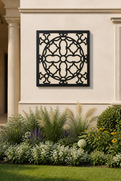 CH-050 Circle Lattice Decorative Wall Light Panel - Daytime outdoor wall with flowers