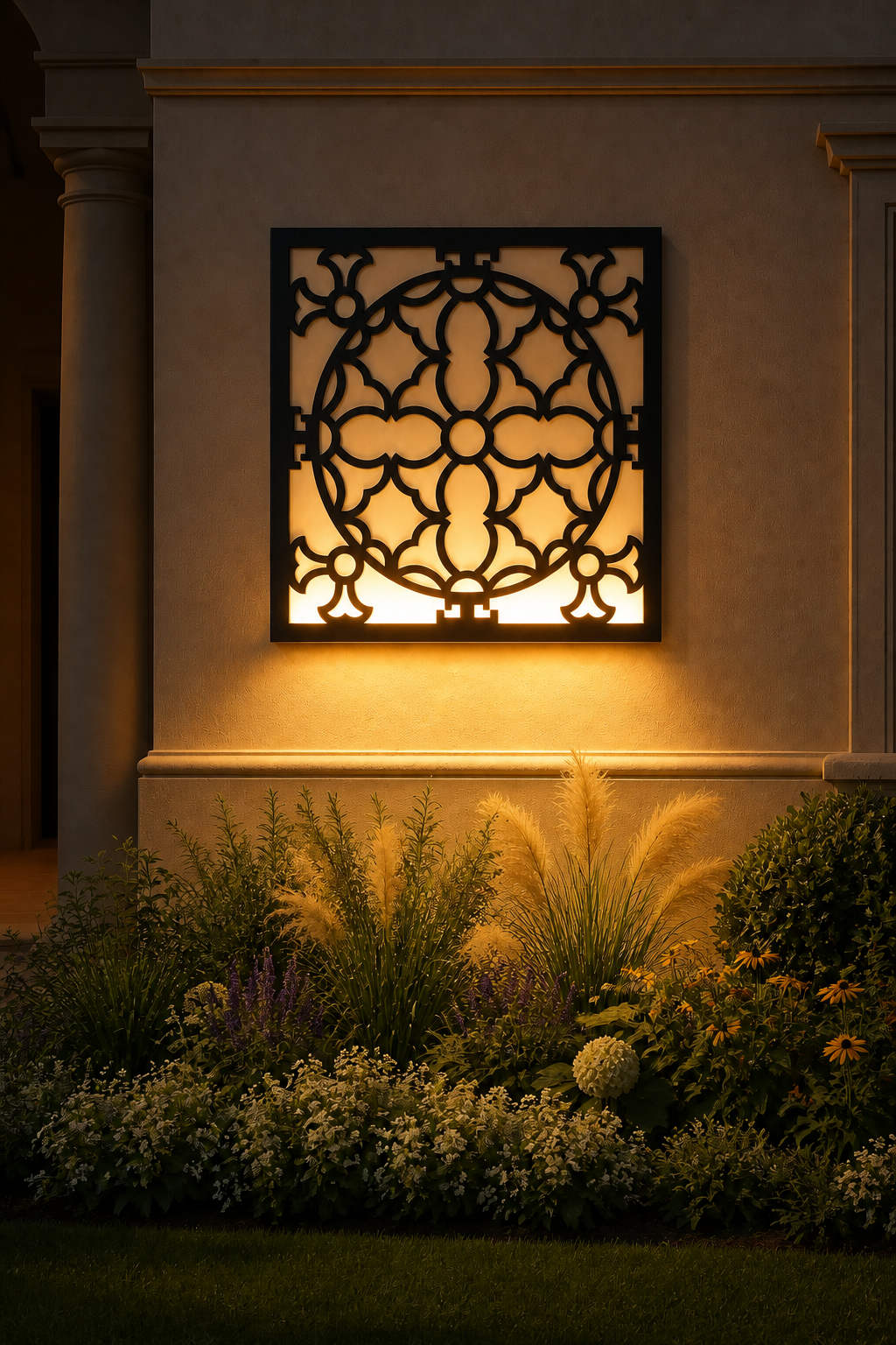 CH-050 Circle Lattice Decorative Wall Light Panel - Evening bottom uplight wall ambience