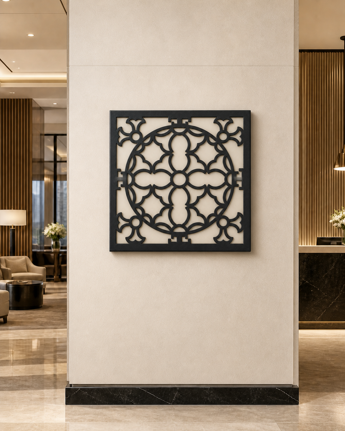 CH-050 Circle Lattice Decorative Wall Light Panel - Hotel lobby wall art daytime