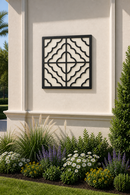 CH-051 Scallop Lattice Decorative Wall Light Panel - Daytime outdoor wall with flowers