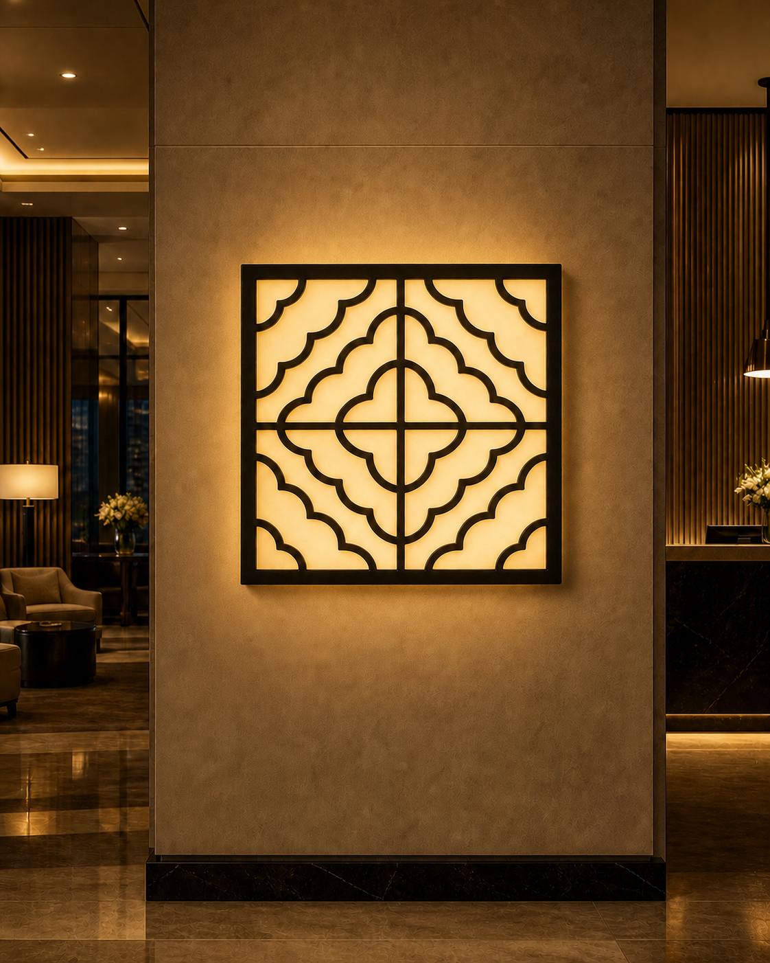 CH-051 Scallop Lattice Decorative Wall Light Panel - Hotel lobby ambient lighting