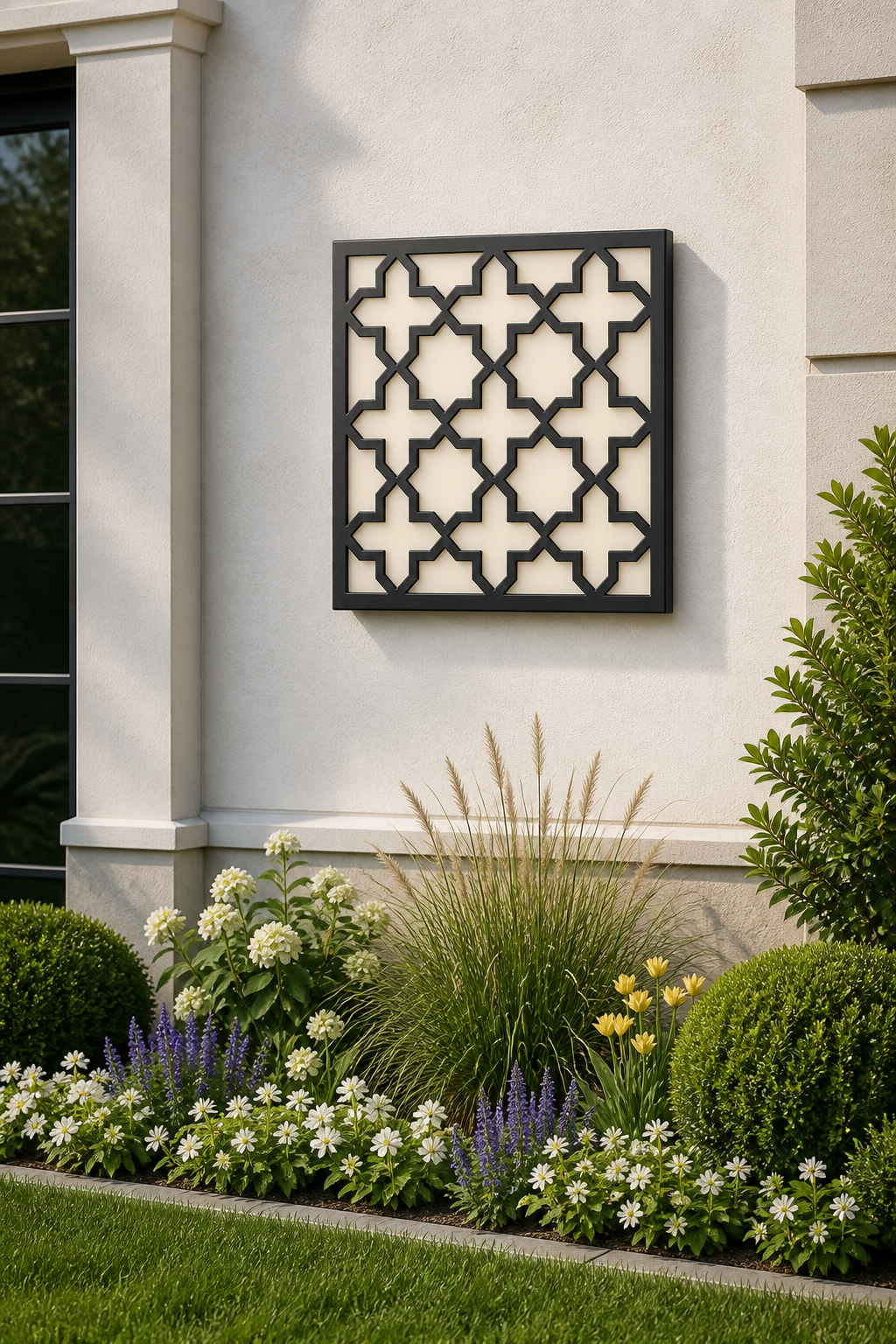 CH-052 Moroccan Geometry Decorative Wall Light Panel - Daytime outdoor wall with flowers