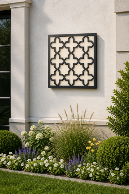 CH-052 Moroccan Geometry Decorative Wall Light Panel - Daytime outdoor wall with flowers