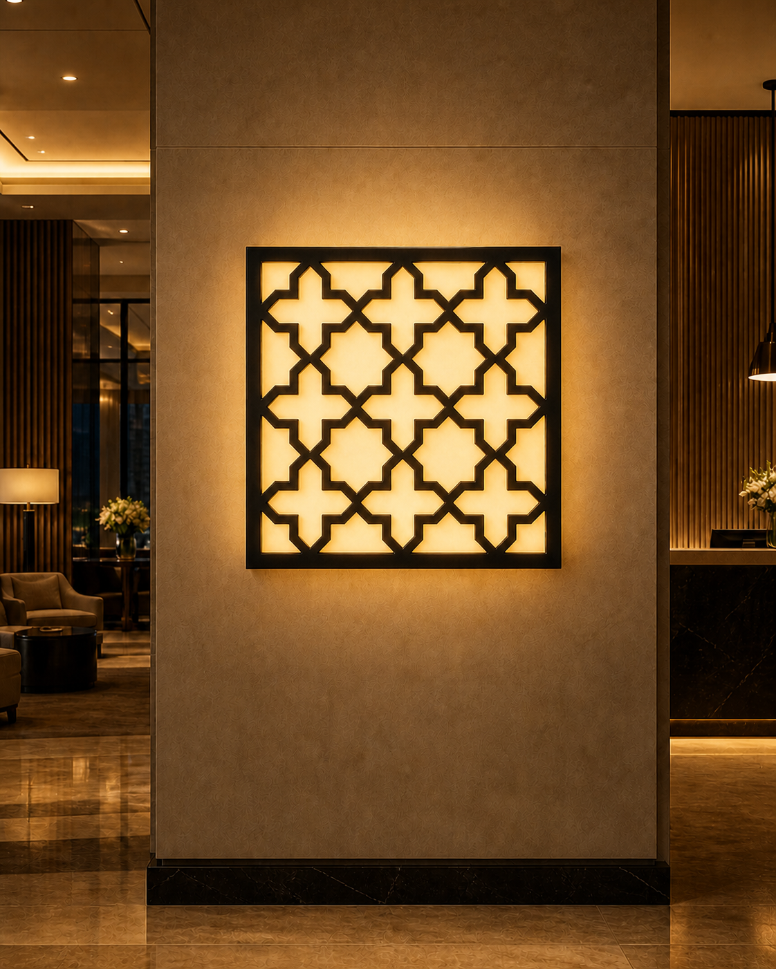 CH-052 Moroccan Geometry Decorative Wall Light Panel - Hotel lobby ambient lighting