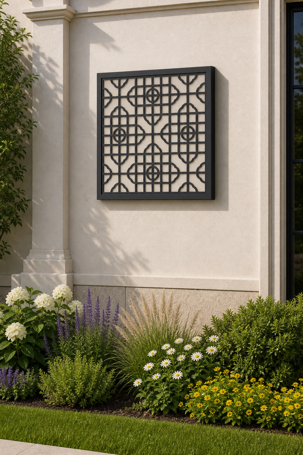 CH-054 Fine Grid Decorative Wall Light Panel - Daytime outdoor wall with flowers