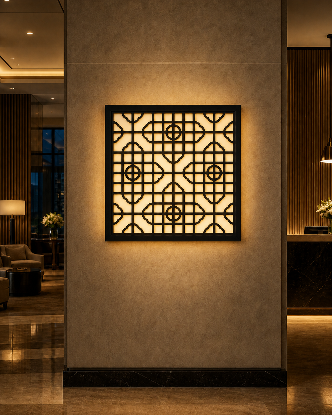 CH-054 Fine Grid Decorative Wall Light Panel - Hotel lobby ambient lighting