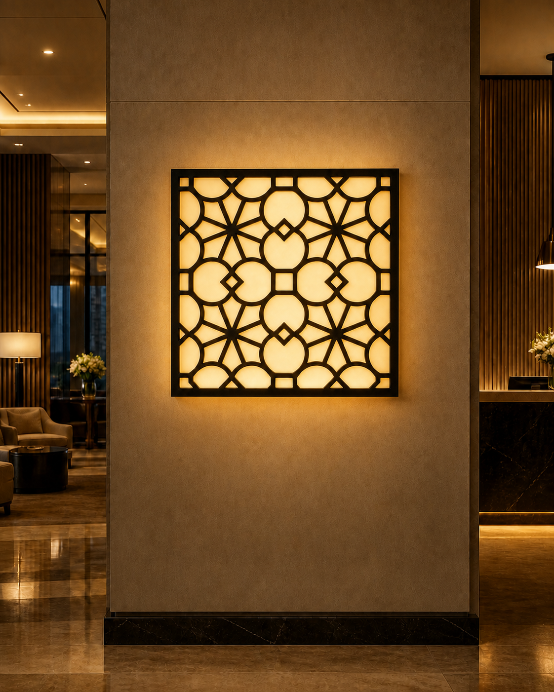 CH-055 Flower Lattice Decorative Wall Light Panel - Hotel lobby ambient lighting