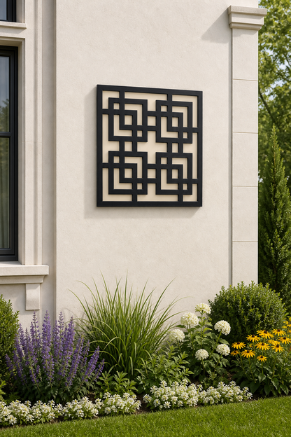CH-056 Square Key Lattice Decorative Wall Light Panel - Daytime outdoor wall with flowers