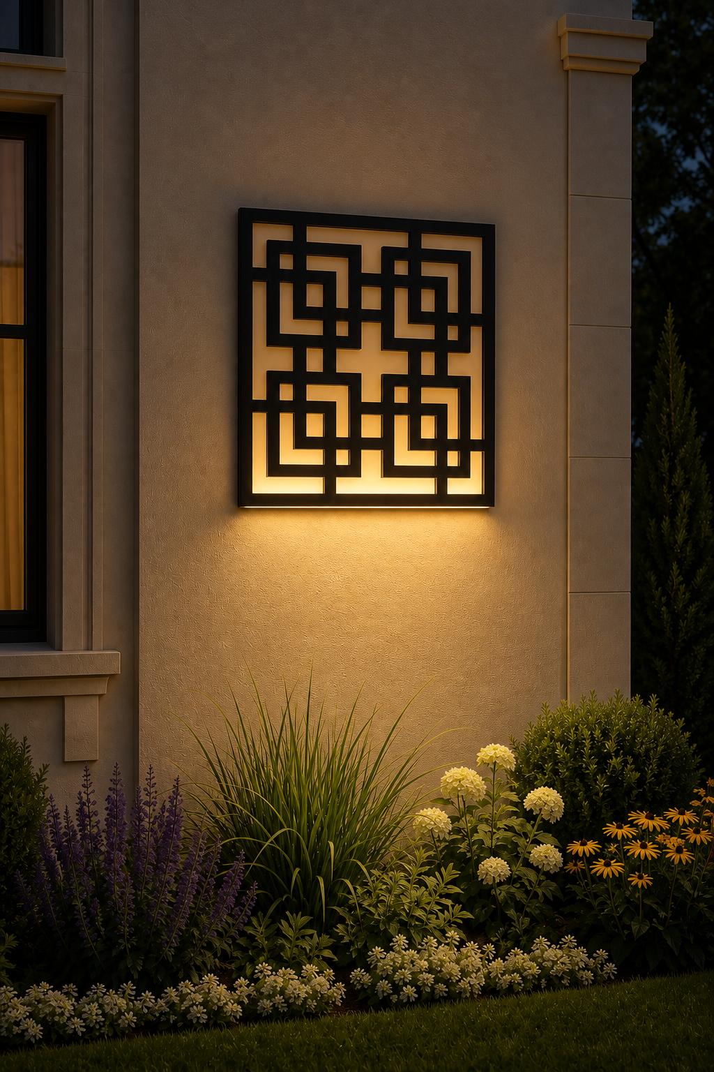 CH-056 Square Key Lattice Decorative Wall Light Panel - Evening bottom uplight wall ambience
