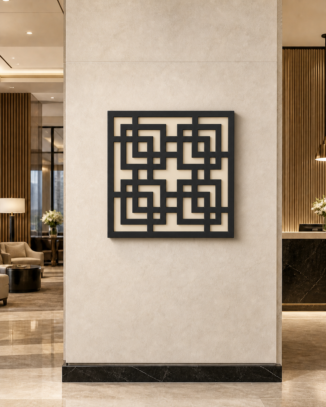 CH-056 Square Key Lattice Decorative Wall Light Panel - Hotel lobby wall art daytime