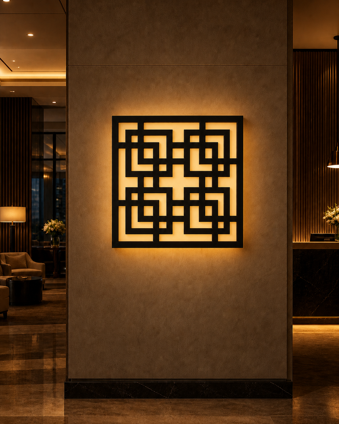 CH-056 Square Key Lattice Decorative Wall Light Panel - Hotel lobby ambient lighting