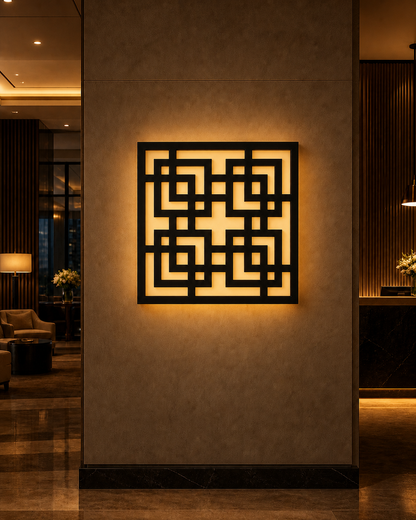 CH-056 Square Key Lattice Decorative Wall Light Panel - Hotel lobby ambient lighting