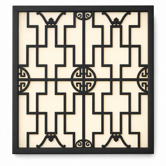CH-057 Chinese Round Lattice Decorative Wall Light Panel - White background main view