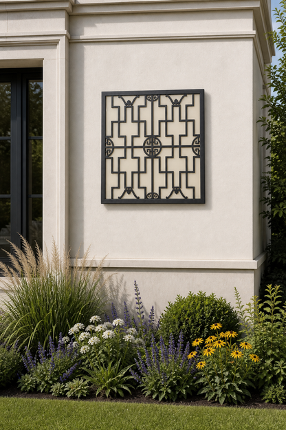 CH-057 Chinese Round Lattice Decorative Wall Light Panel - Daytime outdoor wall with flowers