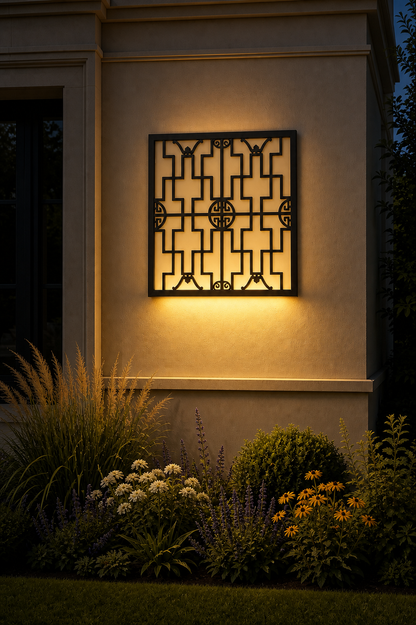 CH-057 Chinese Round Lattice Decorative Wall Light Panel - Evening bottom uplight wall ambience