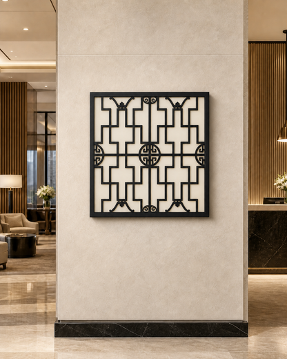 CH-057 Chinese Round Lattice Decorative Wall Light Panel - Hotel lobby wall art daytime